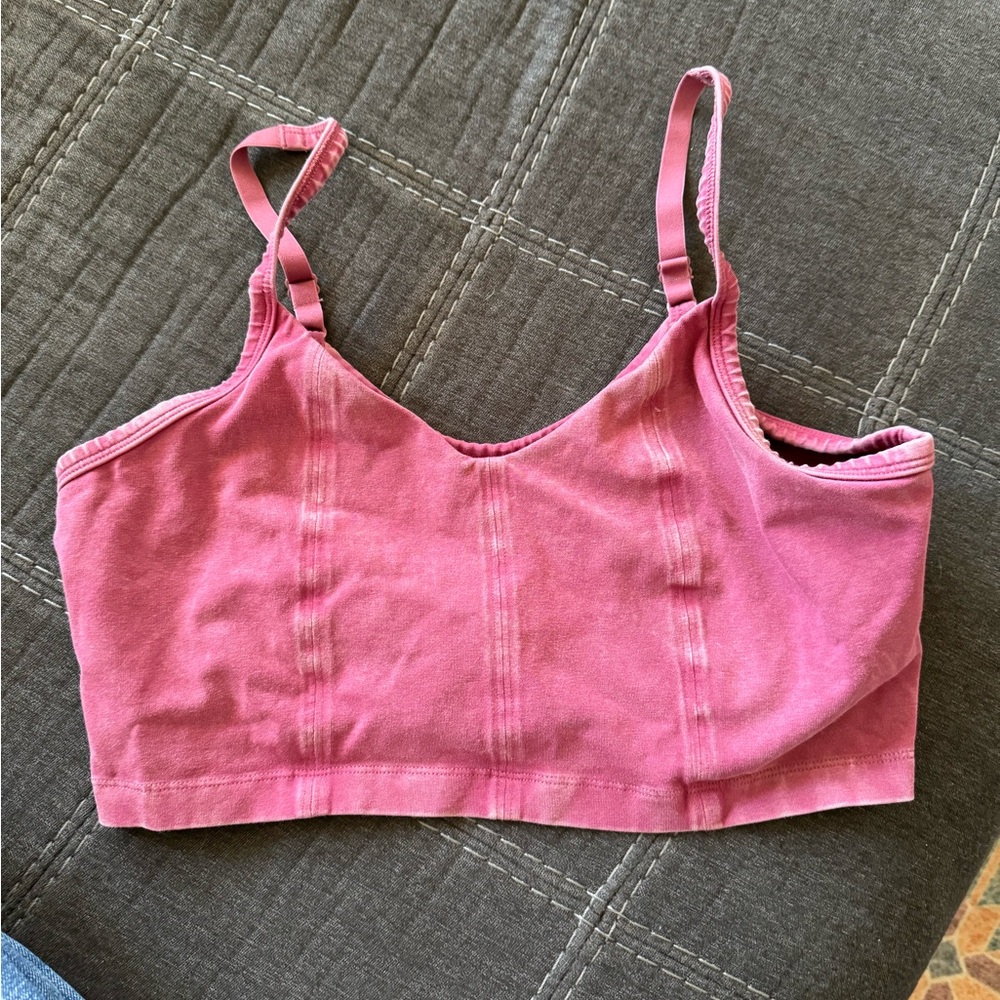 Aerie Pink Bra with Adjustable Straps and Ribbed Texture